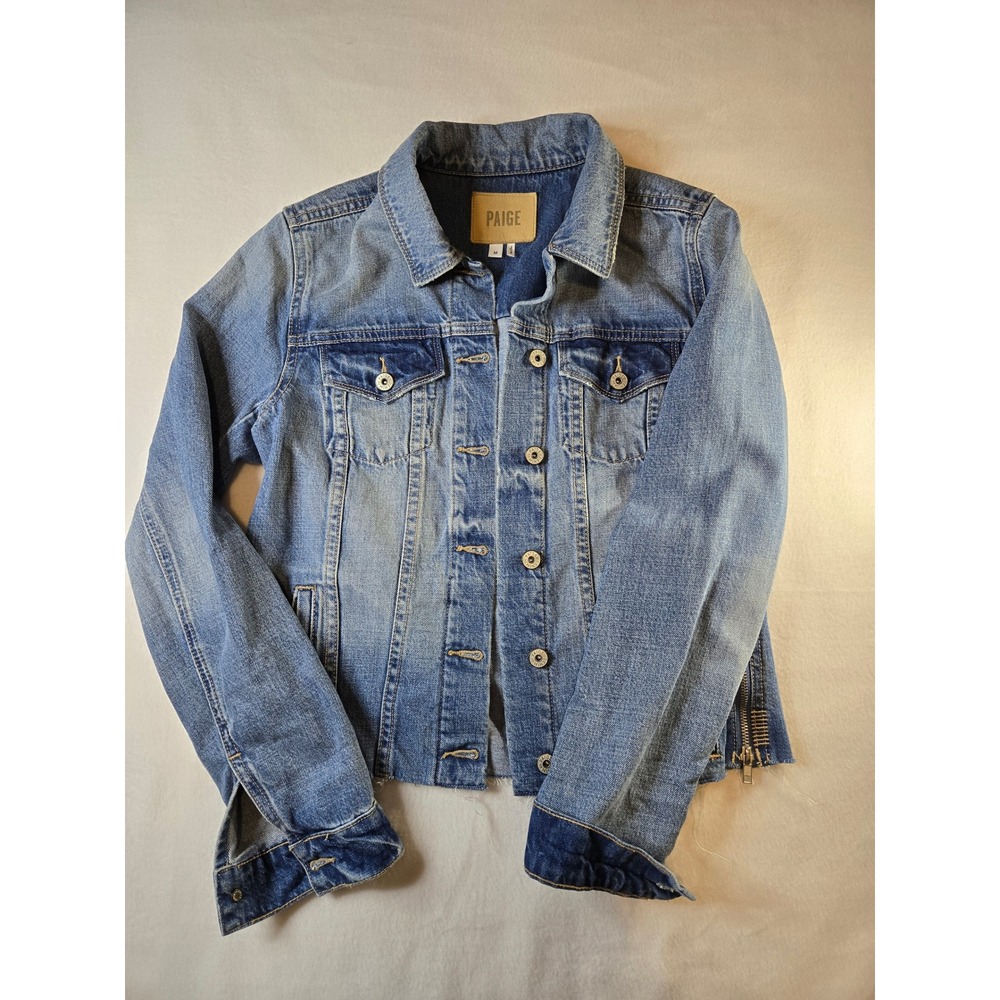 Paige Rowan Denim Jacket Womens Medium Raw Hem Side Zip Trucker